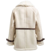 Women’s Beige Soft Sherpa-Lined Classy Winter Sheepskin Leather Coat